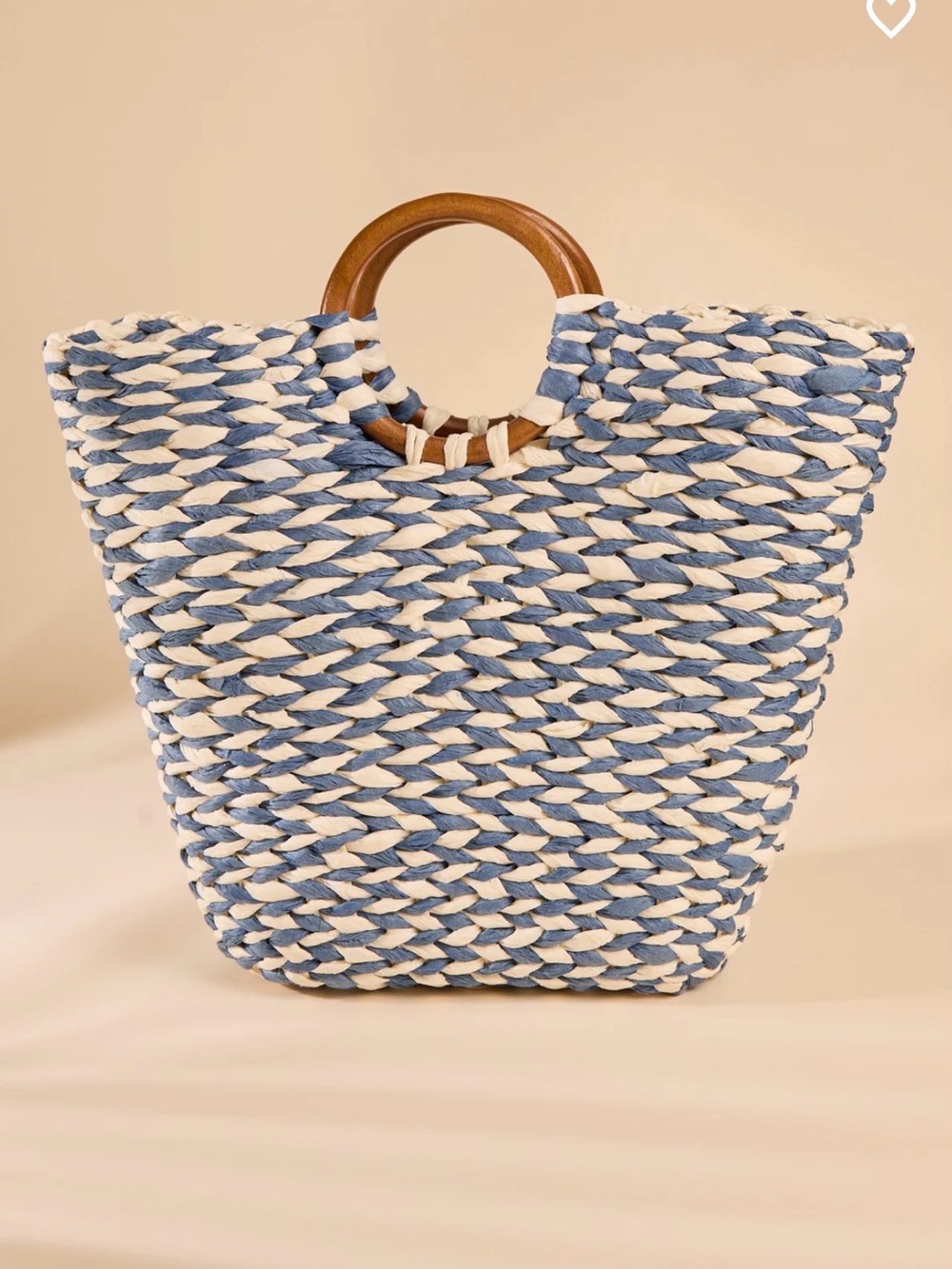 Altar'd State Blue & Cream Braided Tote with Wooden Handles